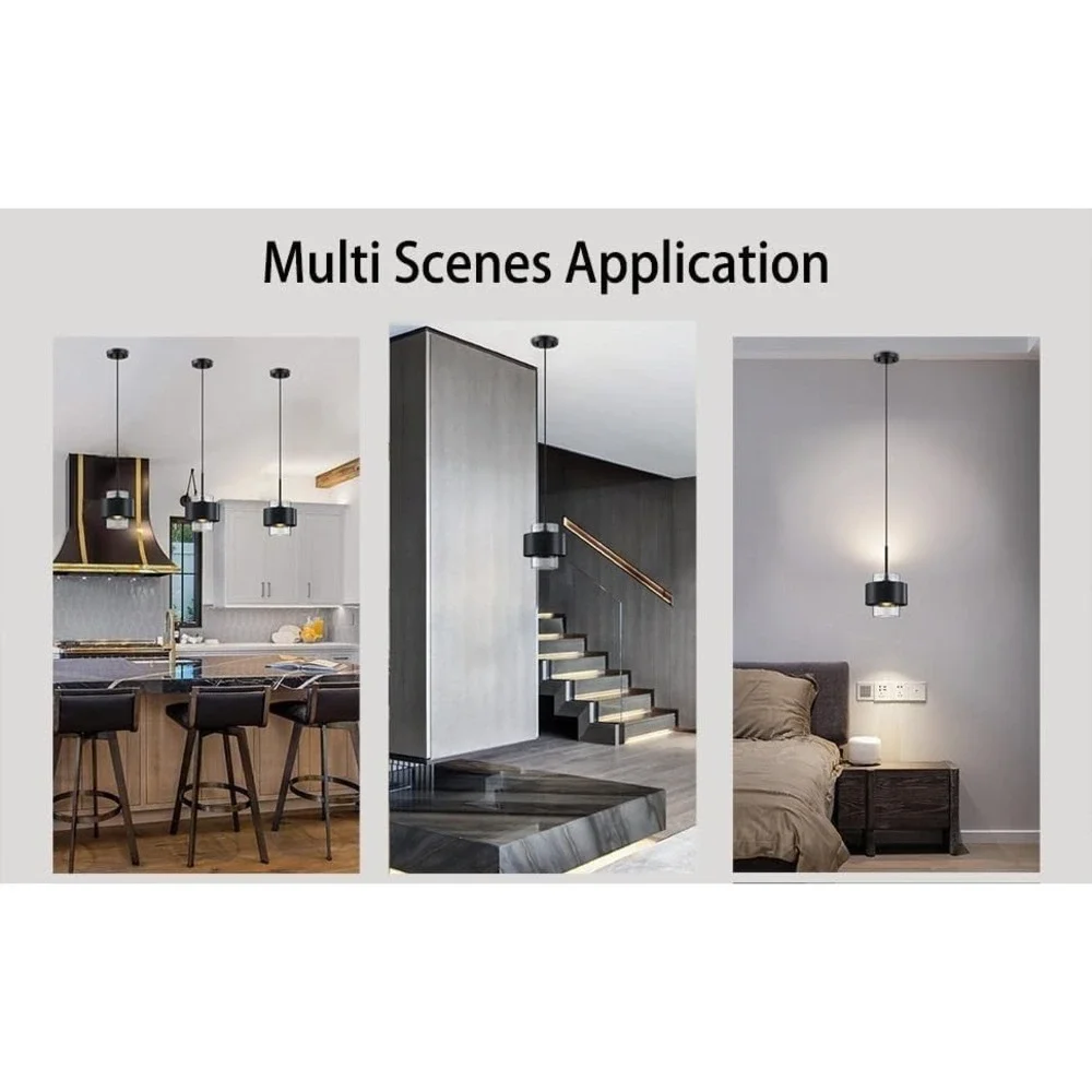 3 Pack 1 Light Hanging Kitchen Island Modern Industrial Farmhouse Glass and Blac